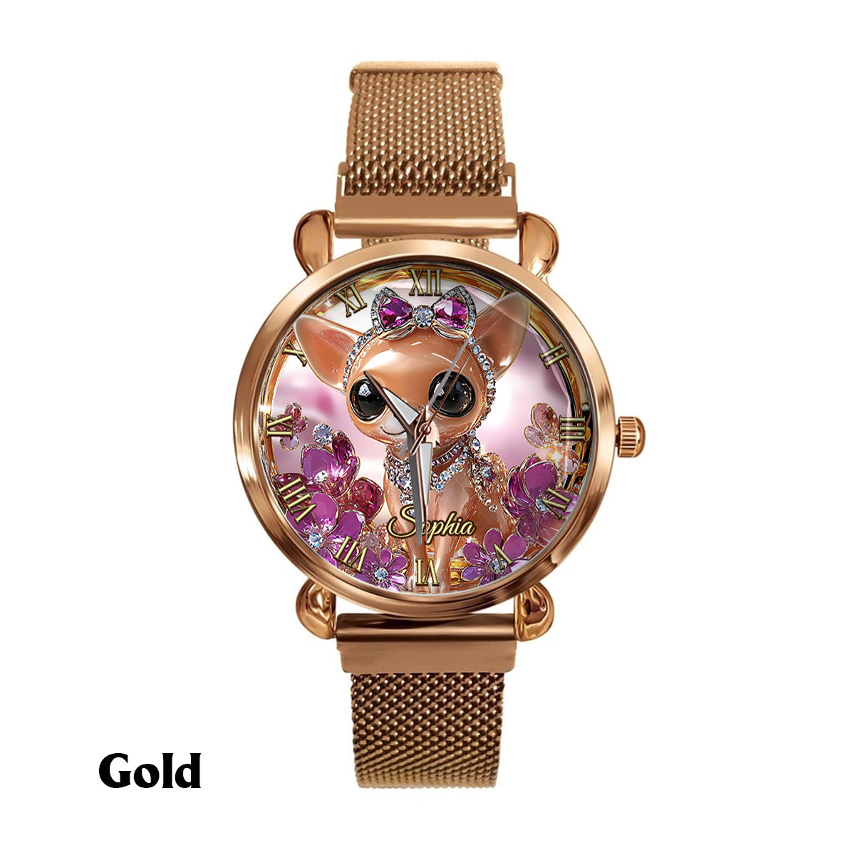 Ich liebe meinen Chihuahua – personalisierte Damen-Handuhr mit Hundemotiv 