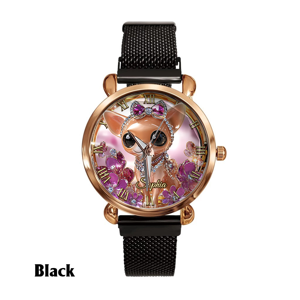 Ich liebe meinen Chihuahua – personalisierte Damen-Handuhr mit Hundemotiv 