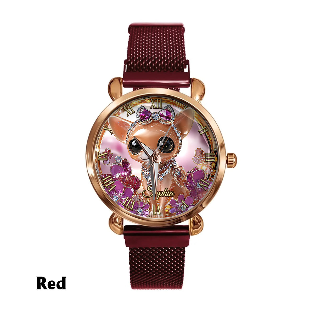 Ich liebe meinen Chihuahua – personalisierte Damen-Handuhr mit Hundemotiv 