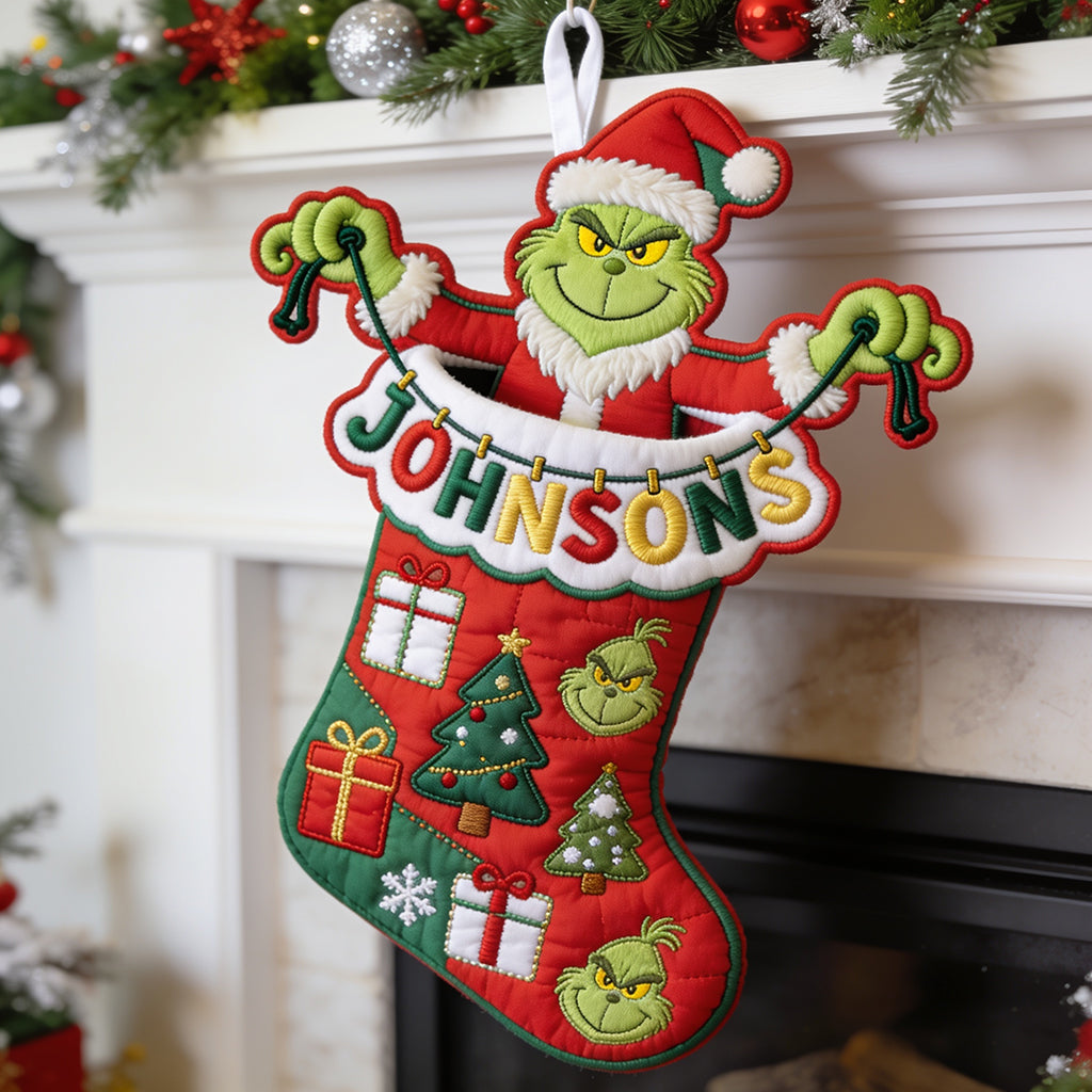 Name Letter Grinchmas - Personalized Stole Christmas Shaped Christmas Stocking