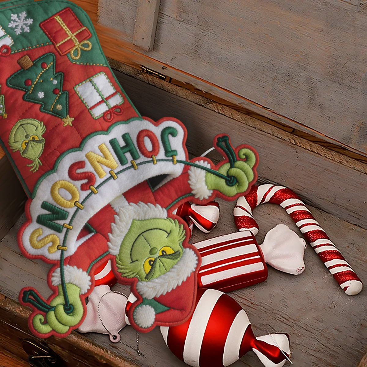 Name Letter Grinchmas - Personalized Stole Christmas Shaped Christmas Stocking