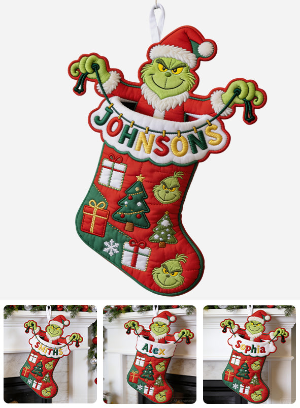Name Letter Grinchmas - Personalized Stole Christmas Shaped Christmas Stocking