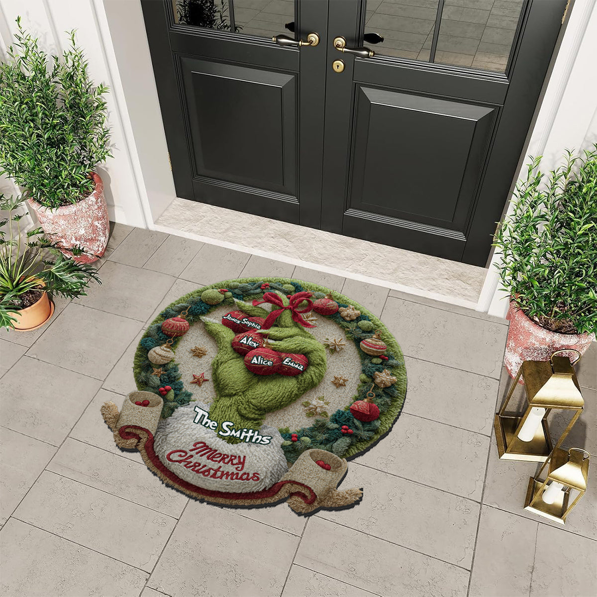 Merry Greenmas - Personalized Stole Christmas Non-Slip Tufted Rug