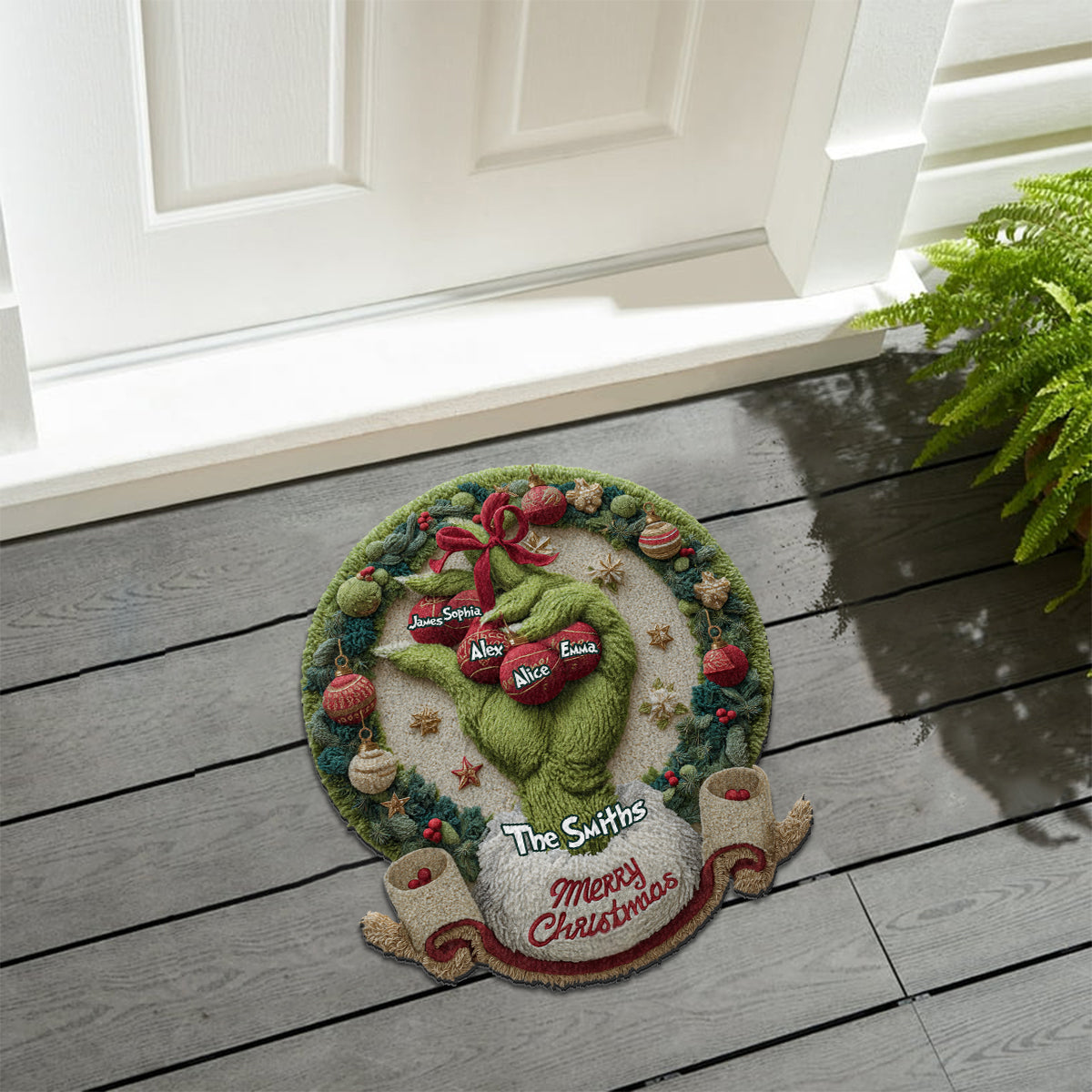 Merry Greenmas - Personalized Stole Christmas Non-Slip Tufted Rug