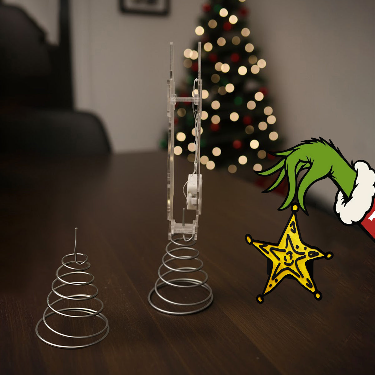 Ungezogener grüner Schlingel stahl den gelben Stern - Personalisierter LED-Weihnachtsbaumspitzen-Anhänger mit Stola