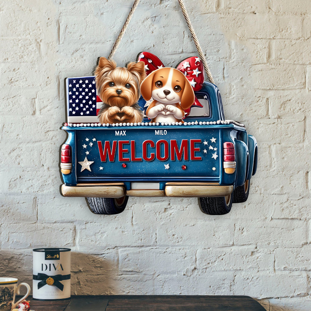 Willkommen – Personalisiertes Holzschild in Hundeform