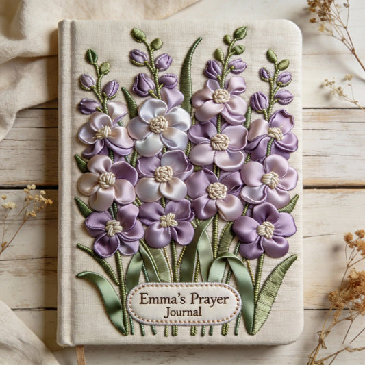Journal en cuir chrétien personnalisé avec fleur et prénom de naissance