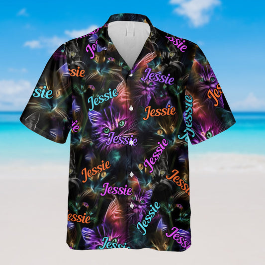 Cat Neon – Personalisiertes Katzen-Hawaiihemd
