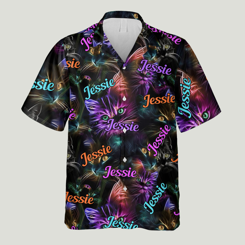 Chemise hawaïenne personnalisée Chat Neon - Chat