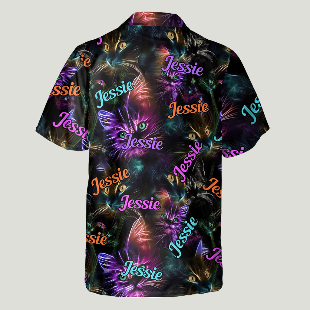 Chemise hawaïenne personnalisée Chat Neon - Chat