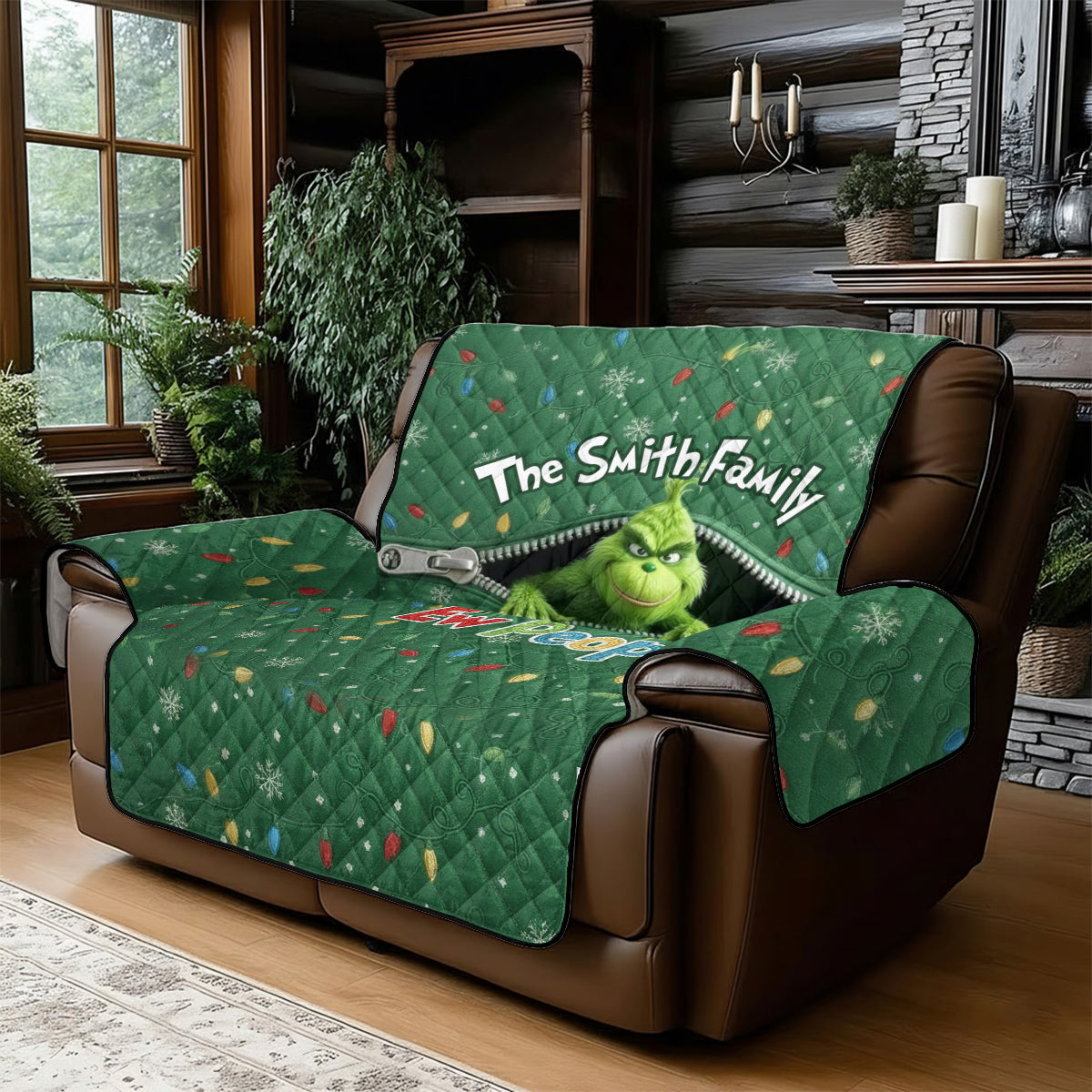 Ew People – Personalisierter, gesteppter Sofa-/Couchbezug mit Weihnachtsstola