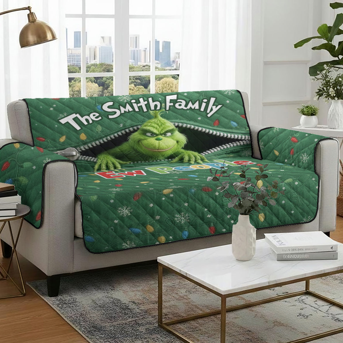 Ew People – Personalisierter, gesteppter Sofa-/Couchbezug mit Weihnachtsstola