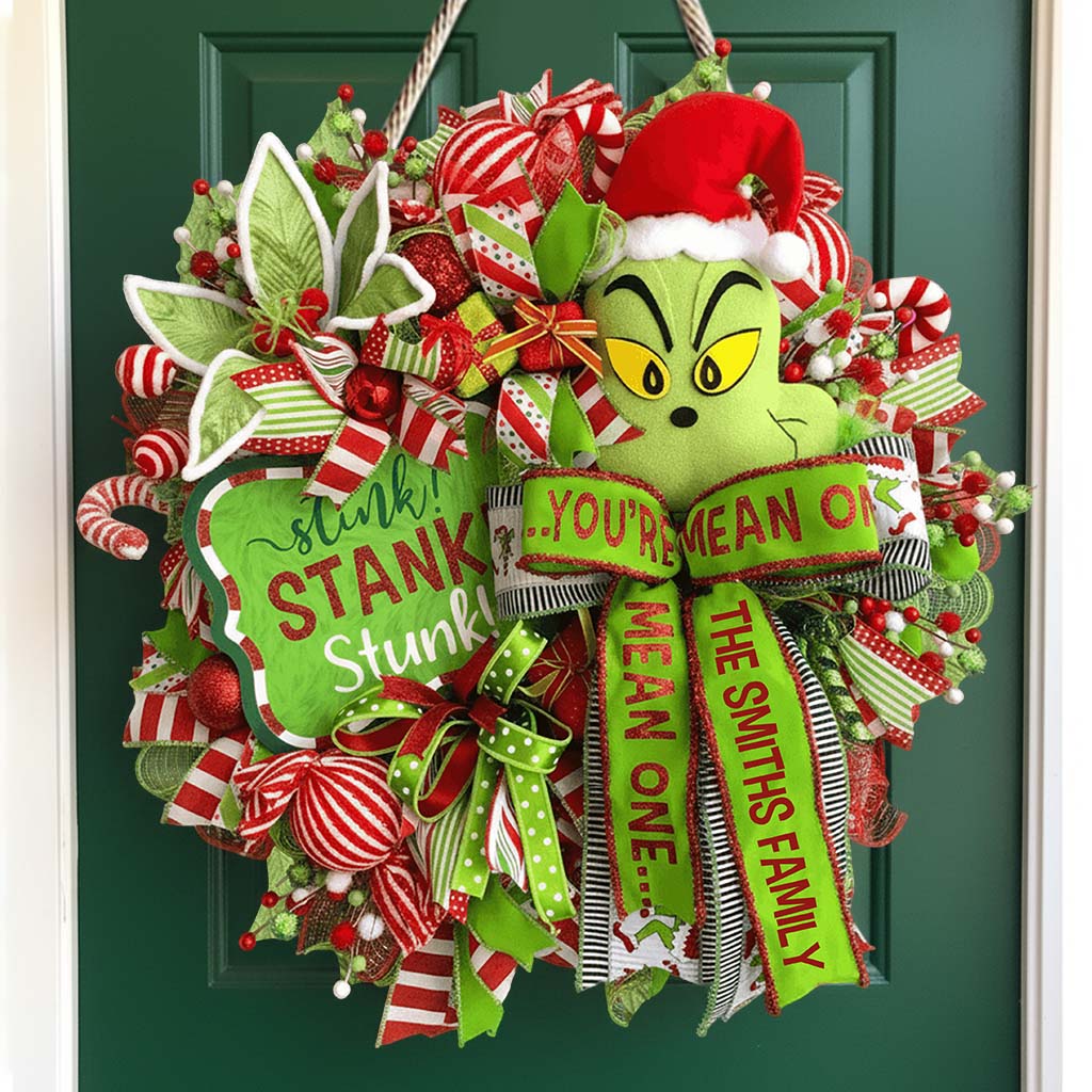 Stink Stank Stunk Green Mischief Naughty Monster - Personalisiertes Schild aus Holz in individueller Form, das Weihnachten ausstellt