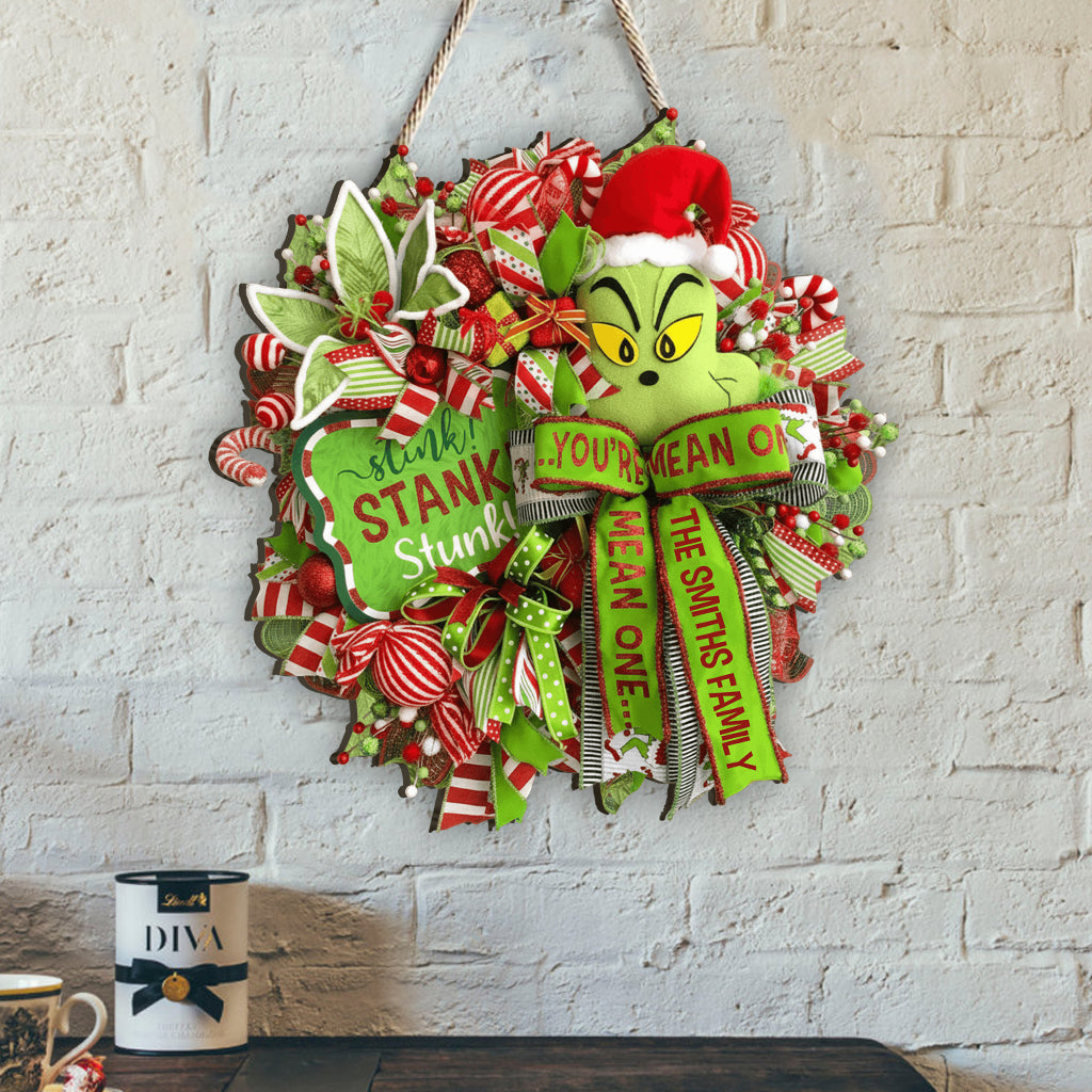 Stink Stank Stunk Green Mischief Naughty Monster - Personalisiertes Schild aus Holz in individueller Form, das Weihnachten ausstellt