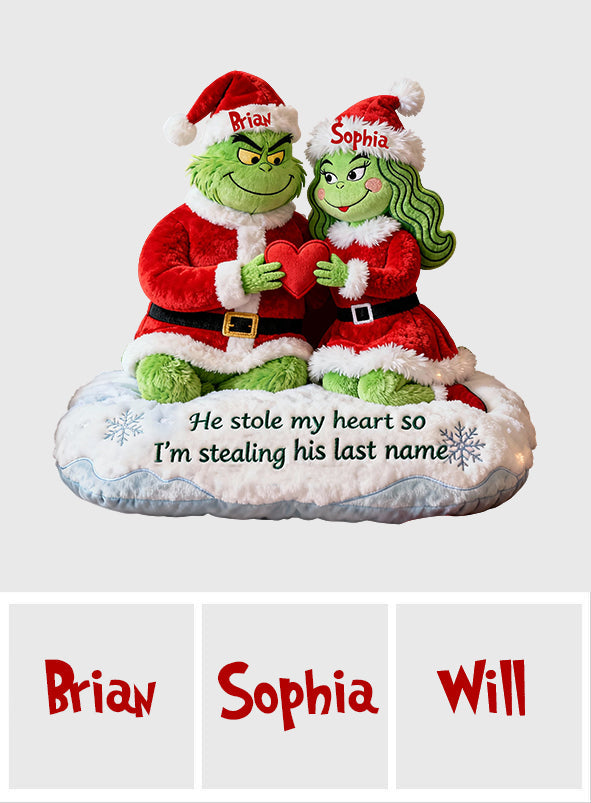 Er hat mein Herz gestohlen – Personalisiertes Kissen in Form einer Weihnachtsstola aus Kunstfell