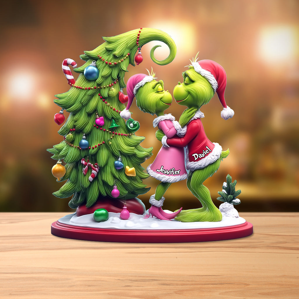 Couple Joyeux Grinchmas - Étole de Noël personnalisée sur plaque acrylique en forme personnalisée