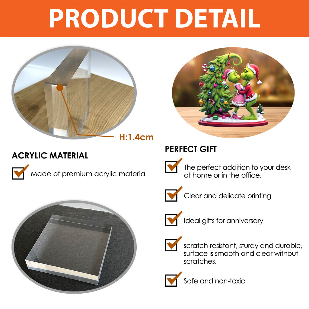 Couple Joyeux Grinchmas - Étole de Noël personnalisée sur plaque acrylique en forme personnalisée