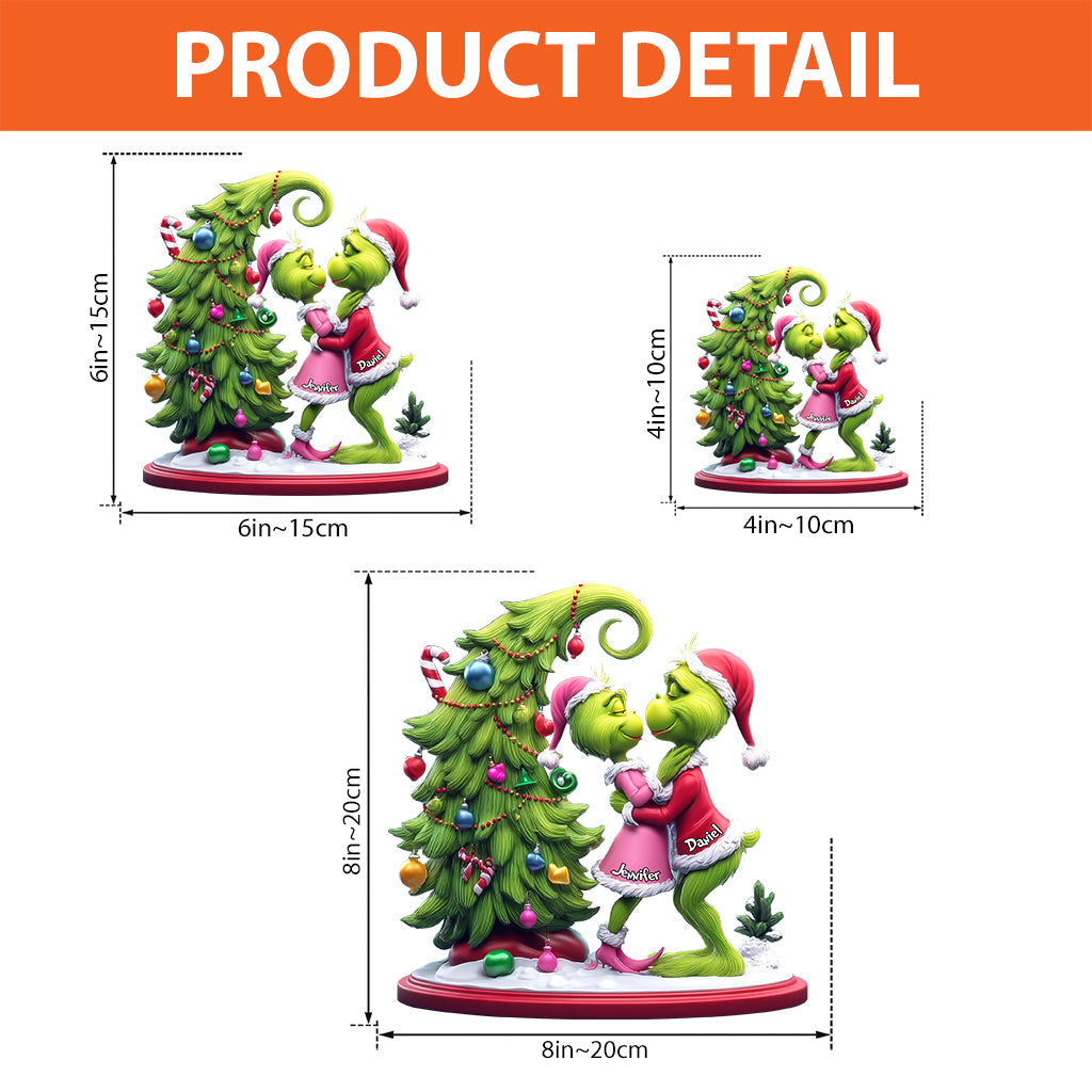 Couple Joyeux Grinchmas - Étole de Noël personnalisée sur plaque acrylique en forme personnalisée