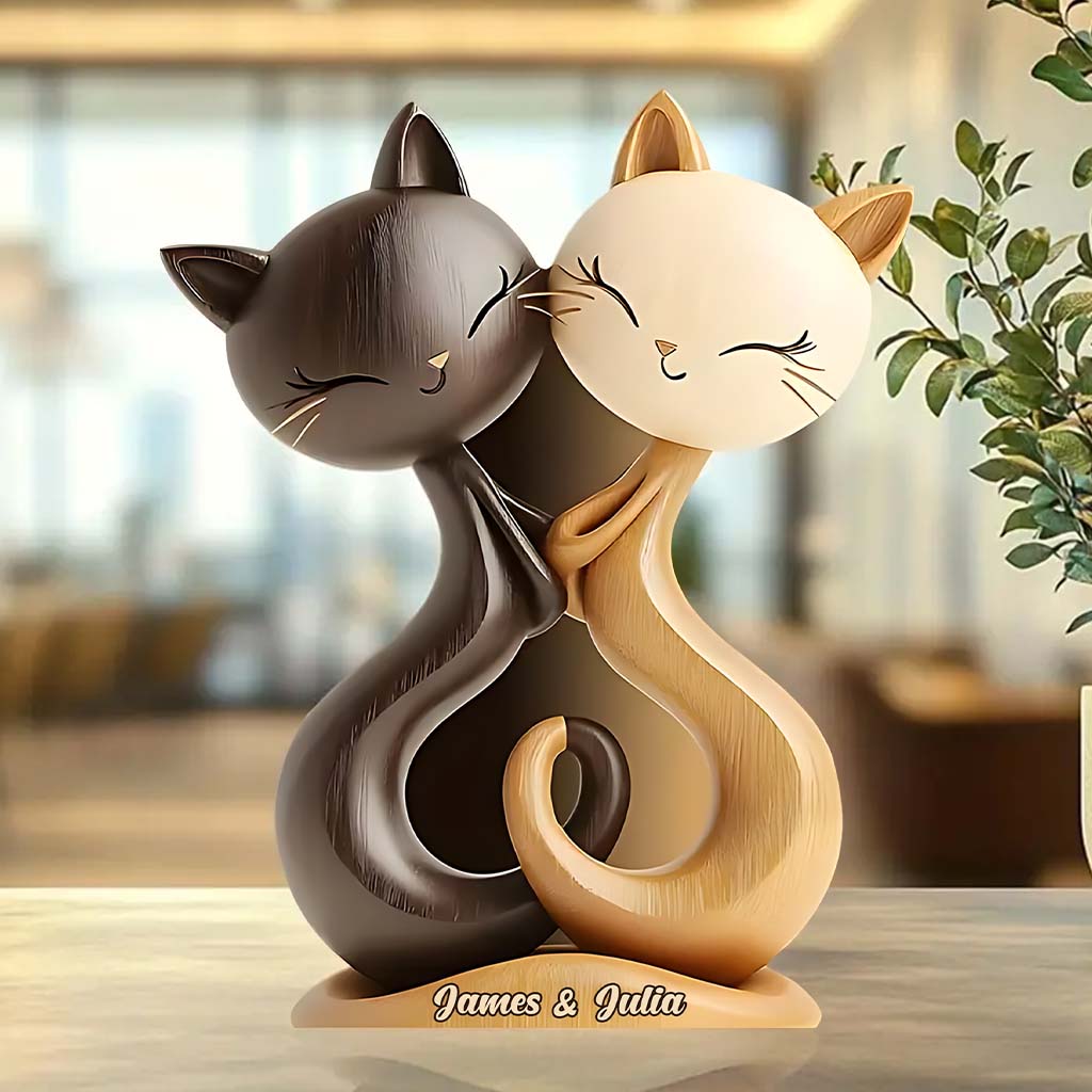 Katzenpaar – Personalisierte Acrylplakette in Katzenform