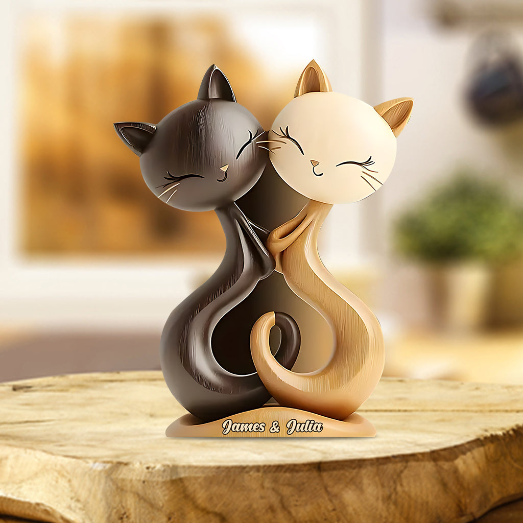 Katzenpaar – Personalisierte Acrylplakette in Katzenform