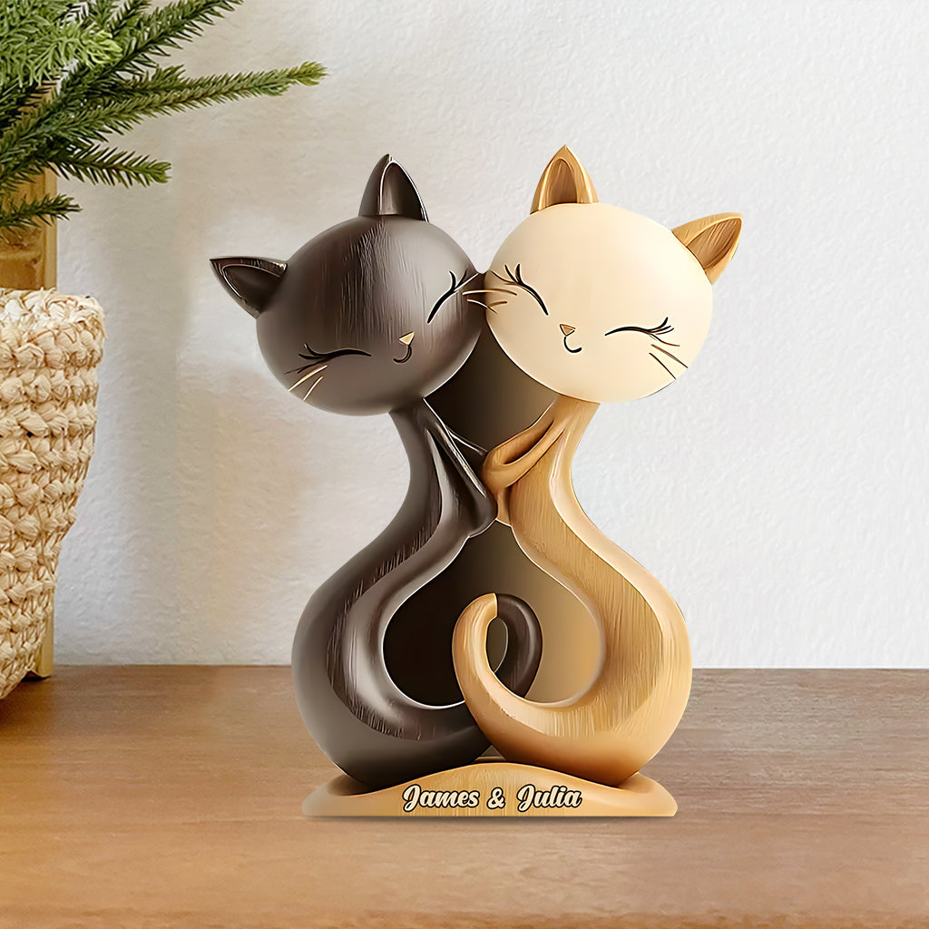 Katzenpaar – Personalisierte Acrylplakette in Katzenform