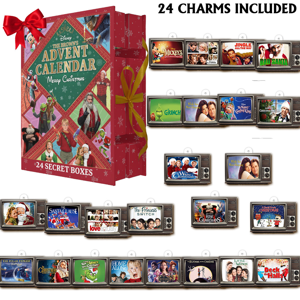 Weihnachtsfilm-Adventskalender – Personalisierter, gefalteter Weihnachts-Adventskalender mit Ornamenten