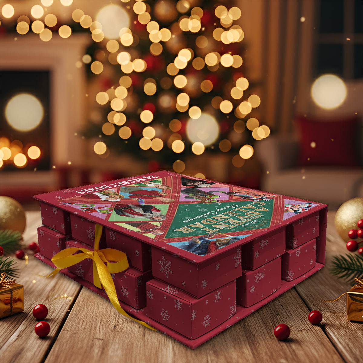 Weihnachtsfilm-Adventskalender – Personalisierter, gefalteter Weihnachts-Adventskalender mit Ornamenten