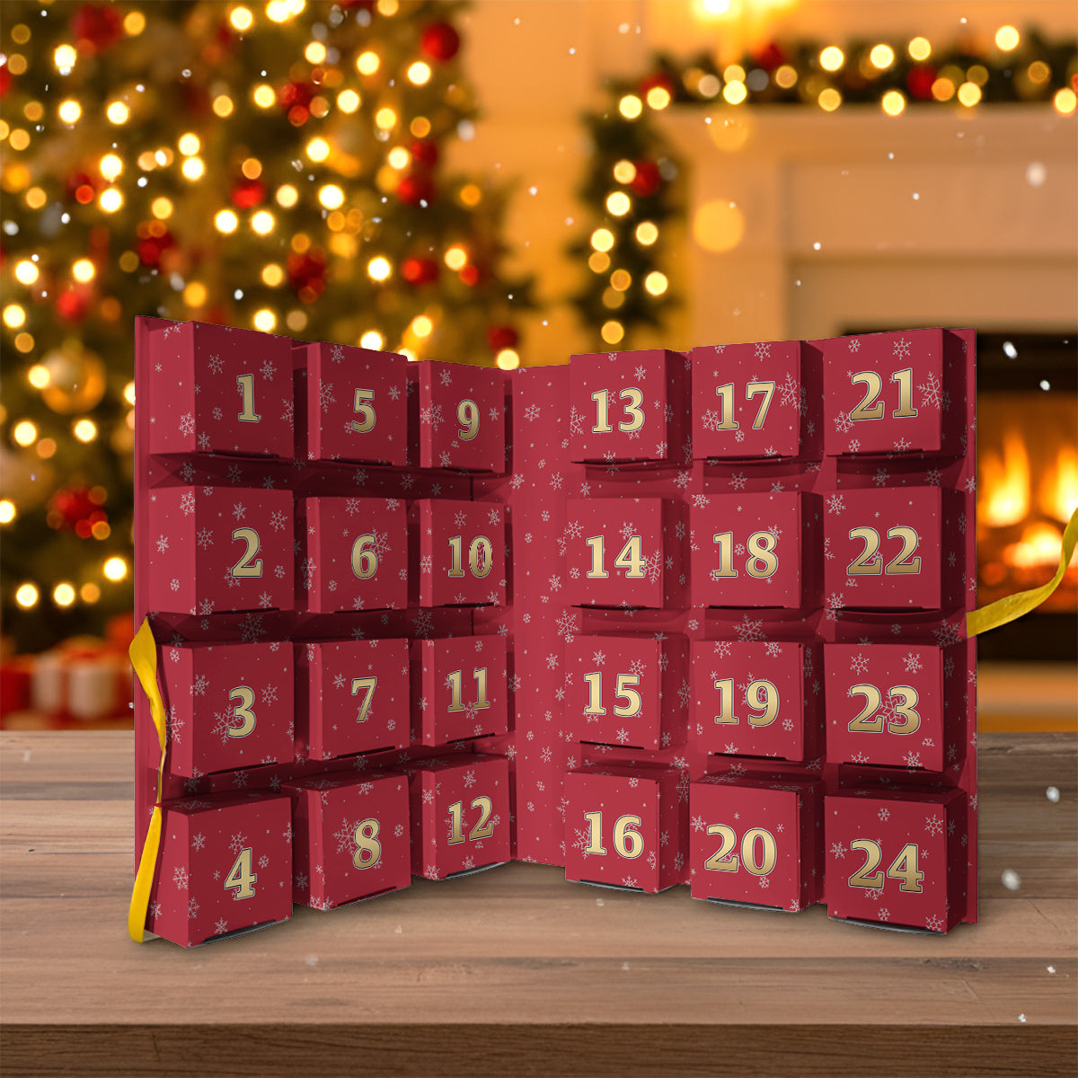 Weihnachtsfilm-Adventskalender – Personalisierter, gefalteter Weihnachts-Adventskalender mit Ornamenten