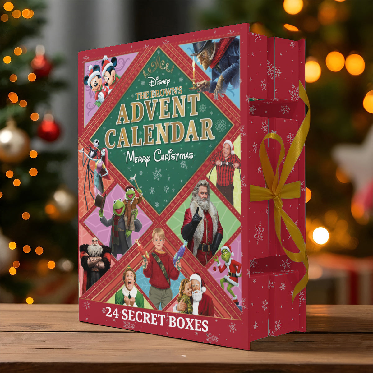 Weihnachtsfilm-Adventskalender – Personalisierter, gefalteter Weihnachts-Adventskalender mit Ornamenten