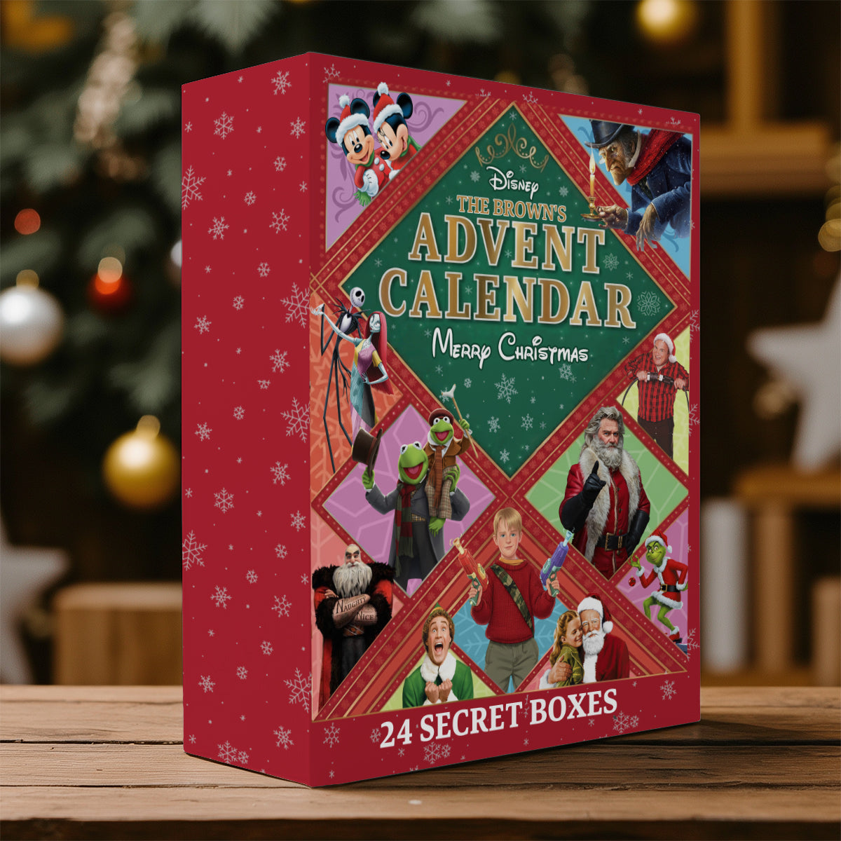 Weihnachtsfilm-Adventskalender – Personalisierter, gefalteter Weihnachts-Adventskalender mit Ornamenten