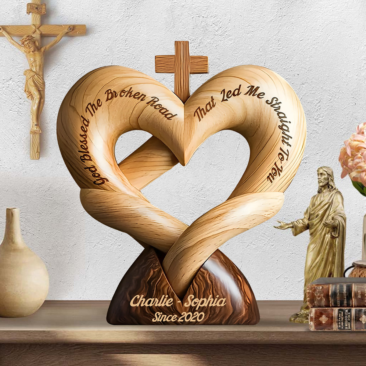 Que Dieu bénisse le chemin sinueux qui m'a mené jusqu'à toi - Plaque en bois personnalisée pour couple