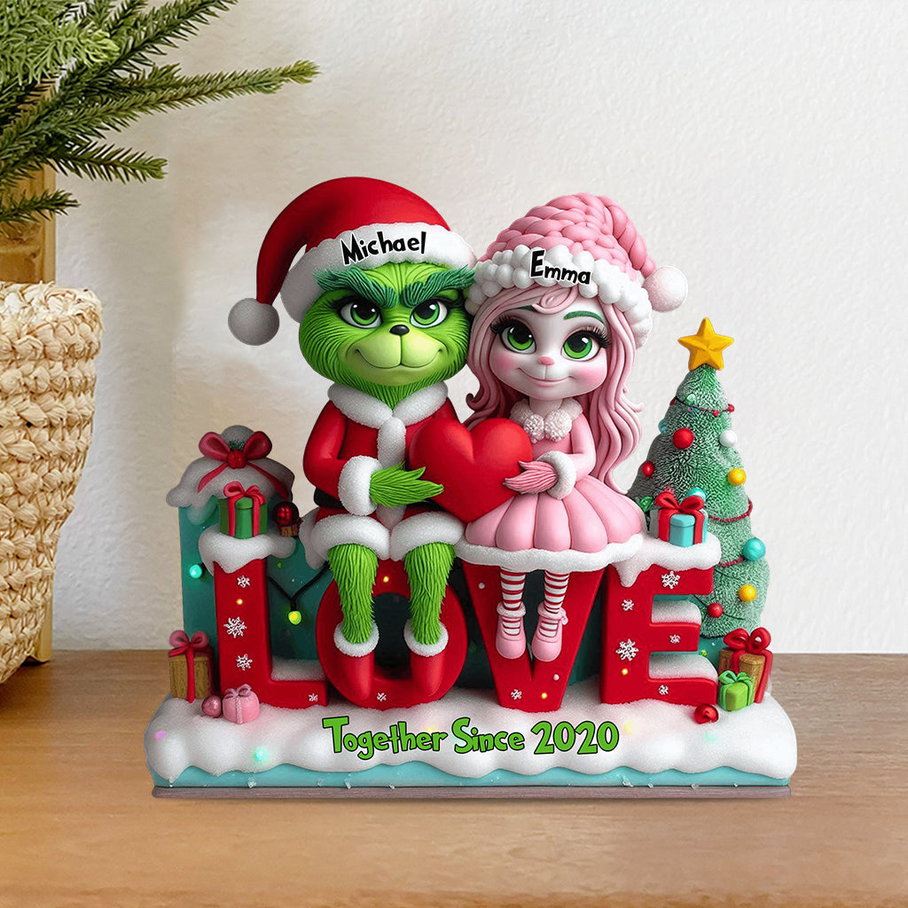 Cadeau pour couple Joyeux Grinchmas - Étole de Noël personnalisée sur plaque acrylique en forme personnalisée