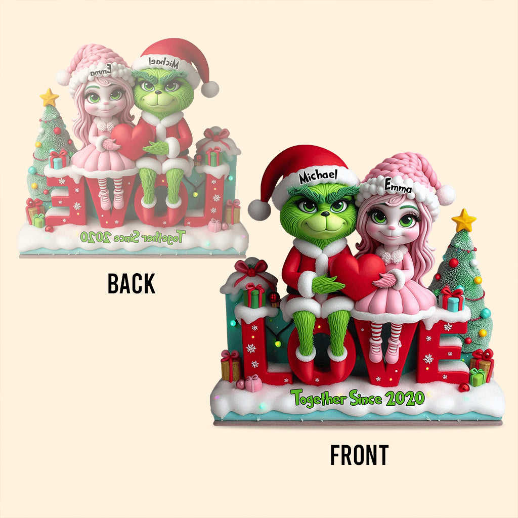Cadeau pour couple Joyeux Grinchmas - Étole de Noël personnalisée sur plaque acrylique en forme personnalisée