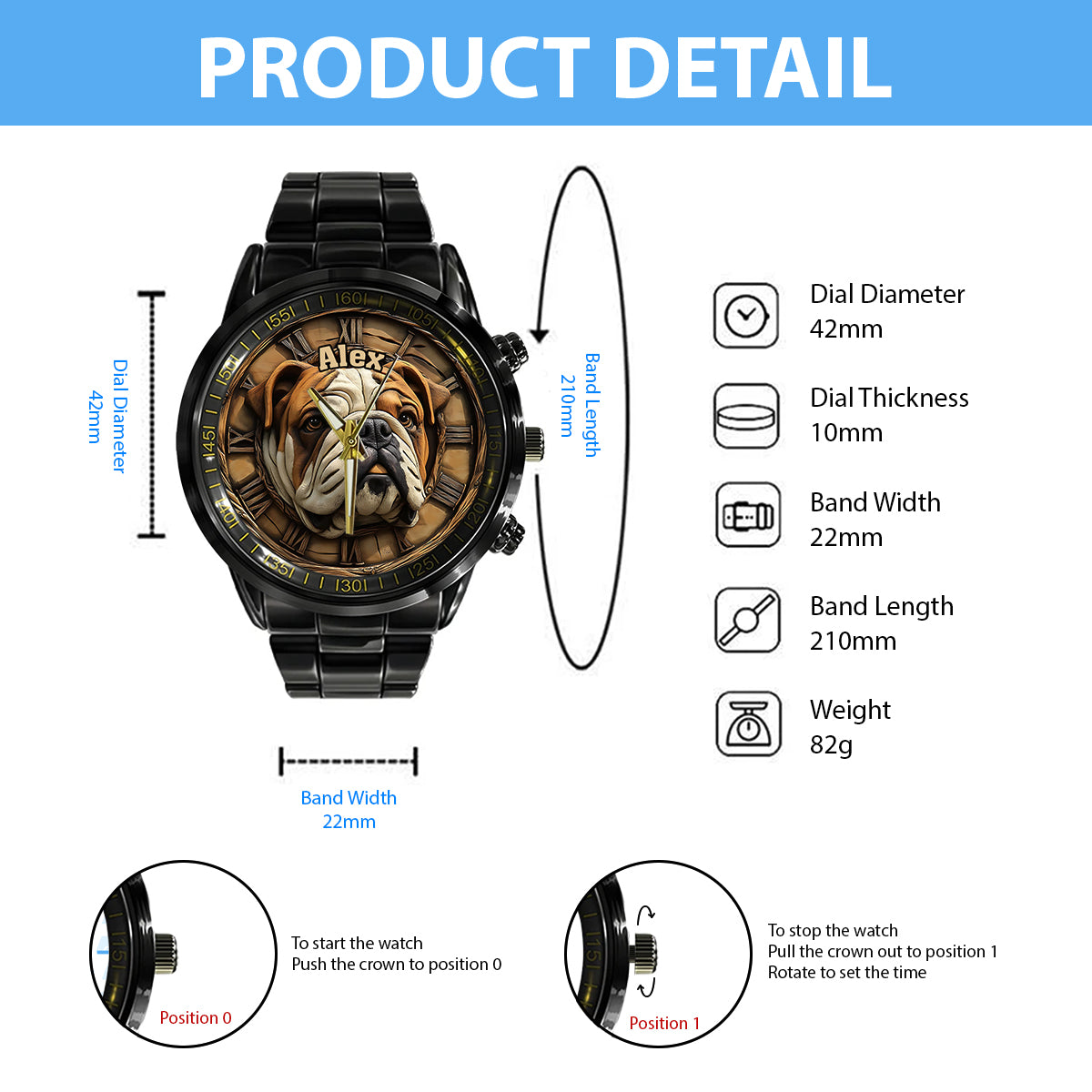 Brave Bulldog - Personalisierte Hunde-Handuhr