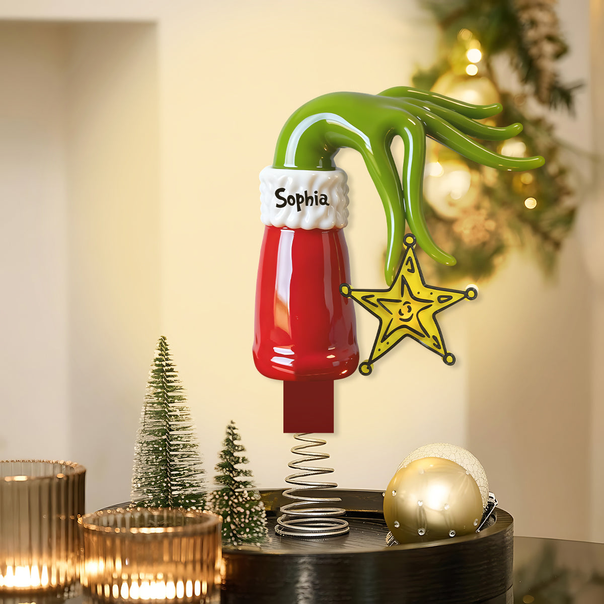 Grinchmas 2025 - Étole de Noël personnalisée avec guirlande lumineuse LED pour sapin de Noël