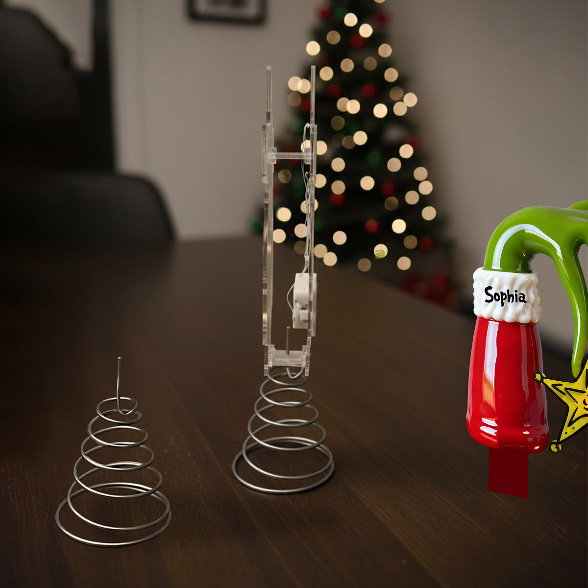 Grinchmas 2025 - Étole de Noël personnalisée avec guirlande lumineuse LED pour sapin de Noël