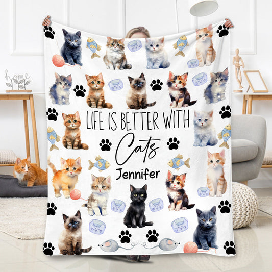 Das Leben ist schöner mit Katzen – personalisierte Katzendecke