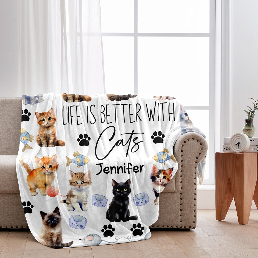 La vie est plus belle avec des chats - Couverture personnalisée pour chat