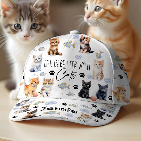 Das Leben ist schöner mit Katzen – Personalisierte Katzen-Klassiker-Kappe