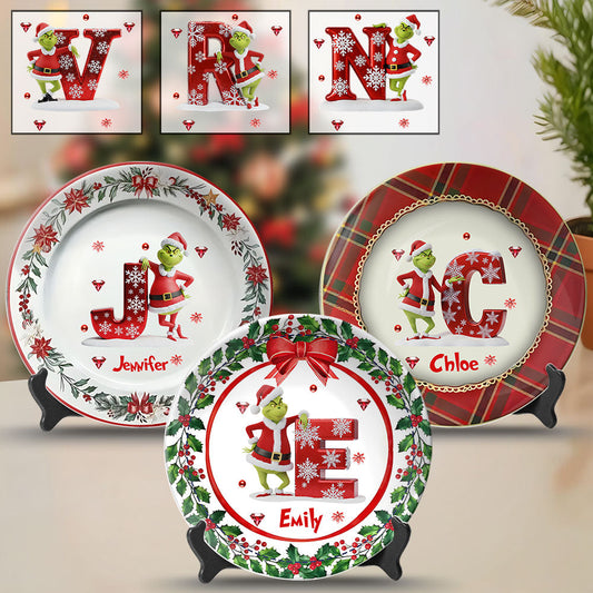 Frohe Weihnachten – Personalisierter runder Keramikteller mit Stola-Motiv