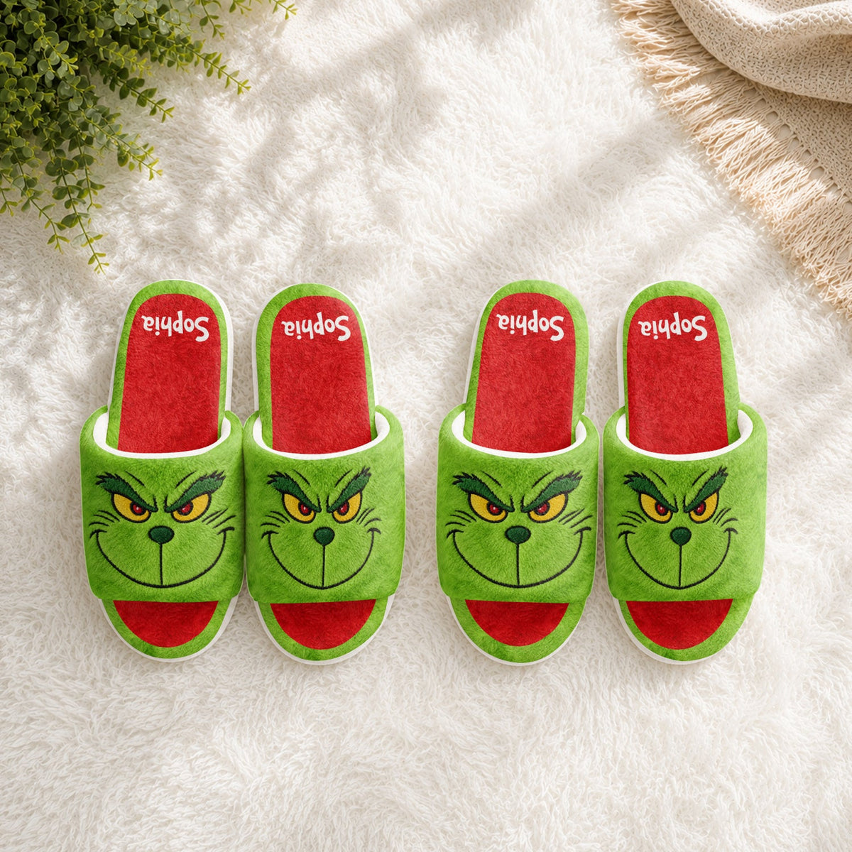 Merry Grinchmas - Personalized Stole Christmas Open-Toe Slippers