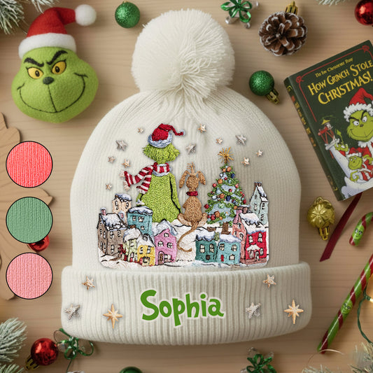 Fröhliche Grinchmas - Personalisierte Weihnachtsmütze mit Stola