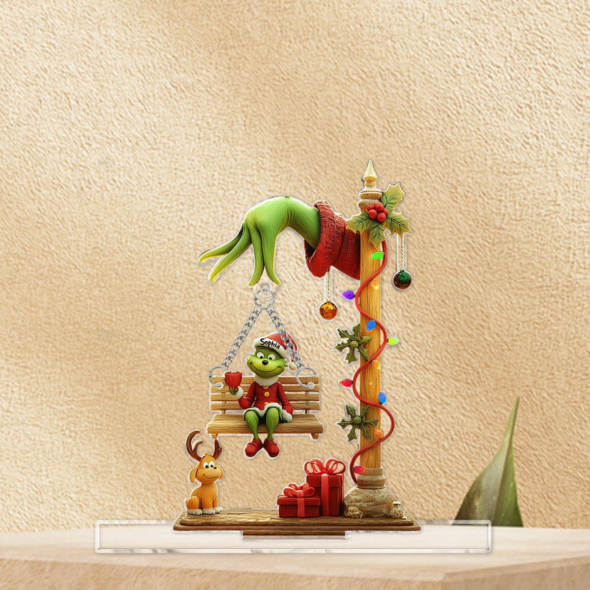 Fröhliche Grinchmas – Personalisierte Stola-Weihnachtsplakette mit Anhänger