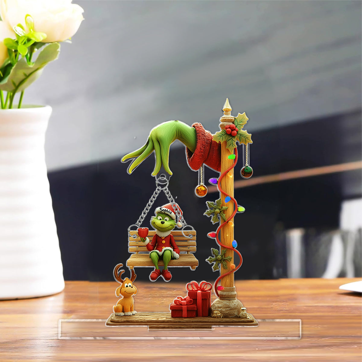 Fröhliche Grinchmas – Personalisierte Stola-Weihnachtsplakette mit Anhänger