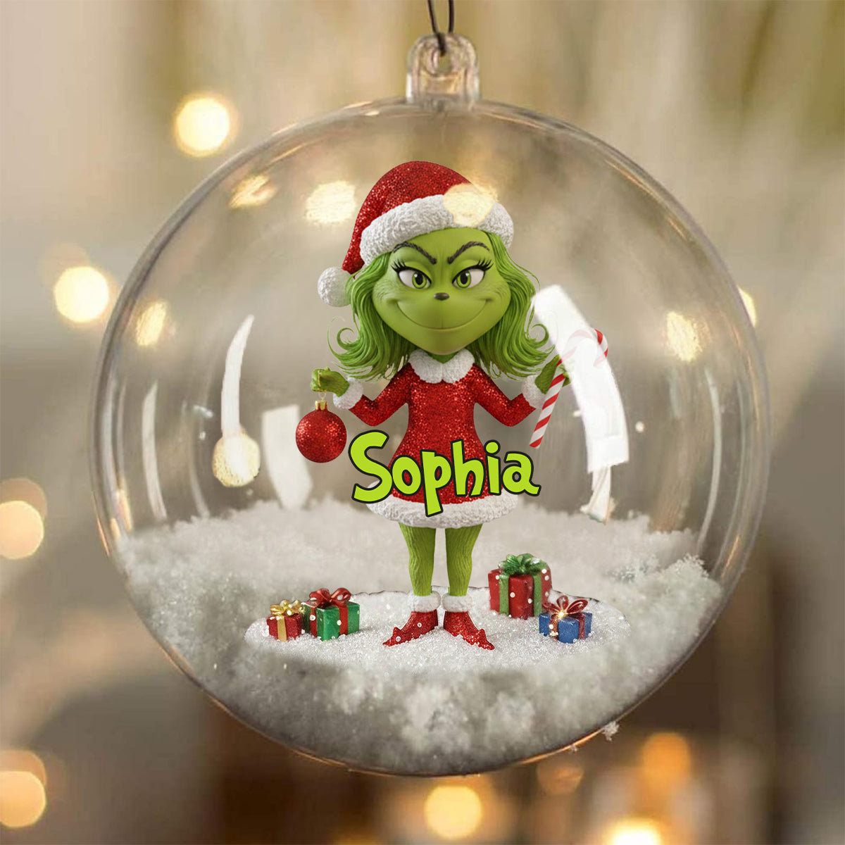 Joyeux Grinchmas - Boule à neige personnalisée avec étole et nœud