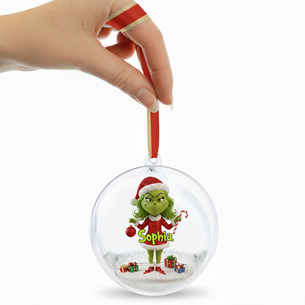 Joyeux Grinchmas - Boule à neige personnalisée avec étole et nœud