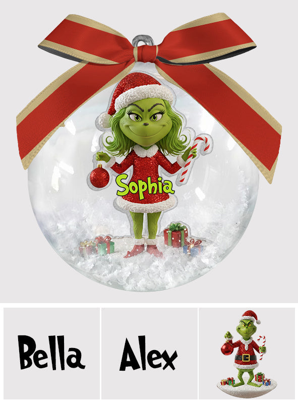 Joyeux Grinchmas - Boule à neige personnalisée avec étole et nœud