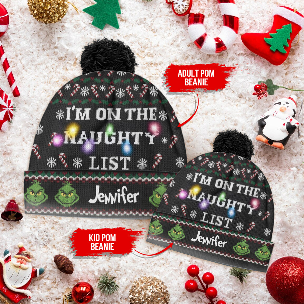 I'm On The Naughty List Cartoon Magical Mouse - Personalized Stole Christmas Beanie Hat