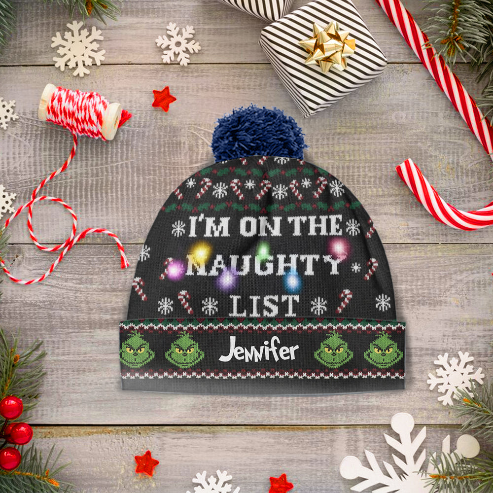 I'm On The Naughty List Cartoon Magical Mouse - Personalized Stole Christmas Beanie Hat