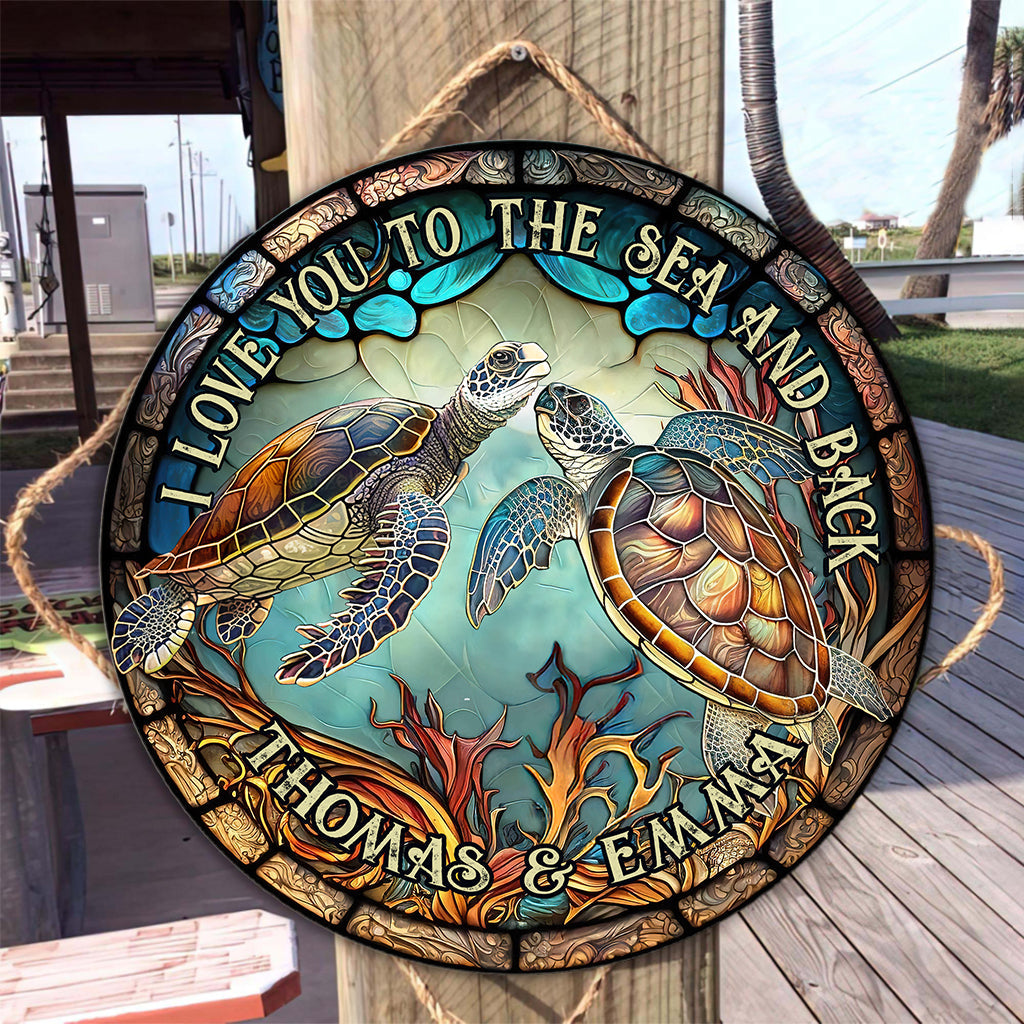 Schildkrötenpaar aus Buntglas – Schildkrötengeschenk für Ehemann, Ehefrau, Freund, Freundin – Personalisiertes rundes Holzschild